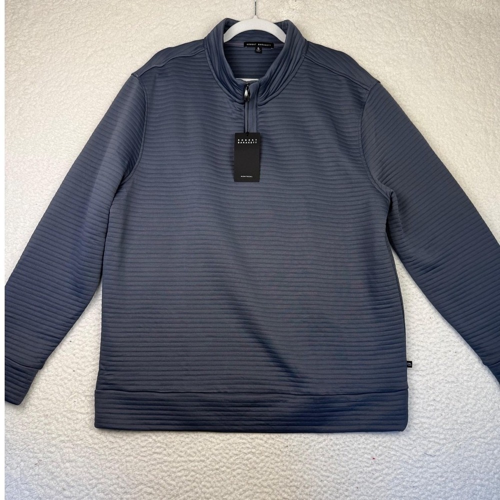Robert Barakett Pullover Mens XL Blue Diego 1/4 Zip Mock Neck Striped Knit Top